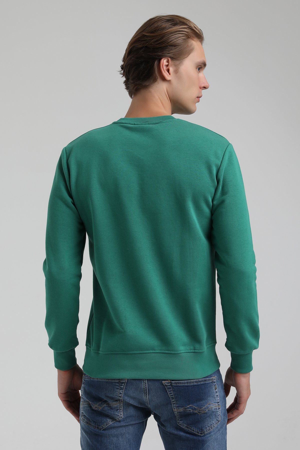 New World Polo Bisiklet Yaka Yeşil Regular Sweatshirt 22FWM60116