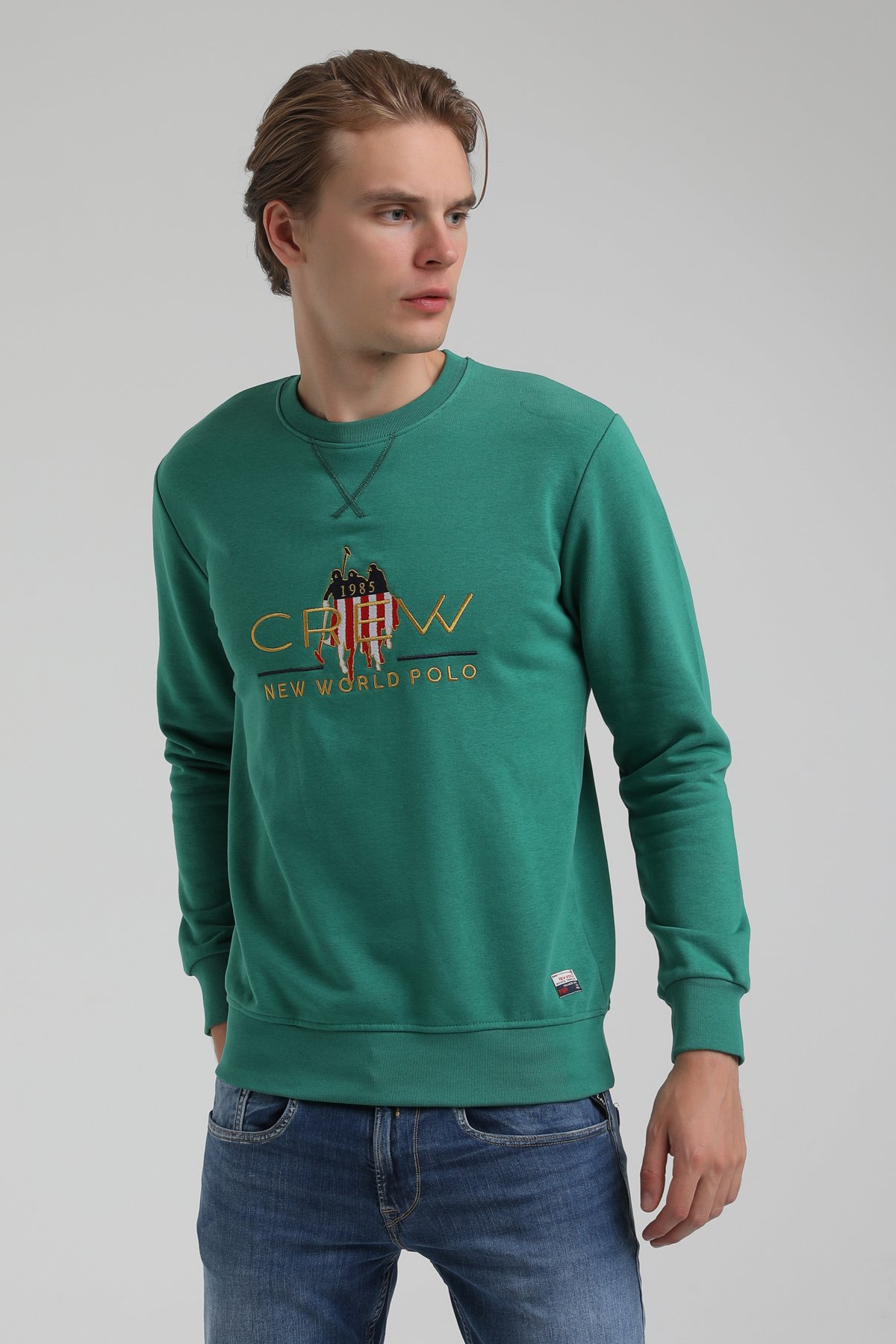 New World Polo Bisiklet Yaka Yeşil Regular Sweatshirt 22FWM60116