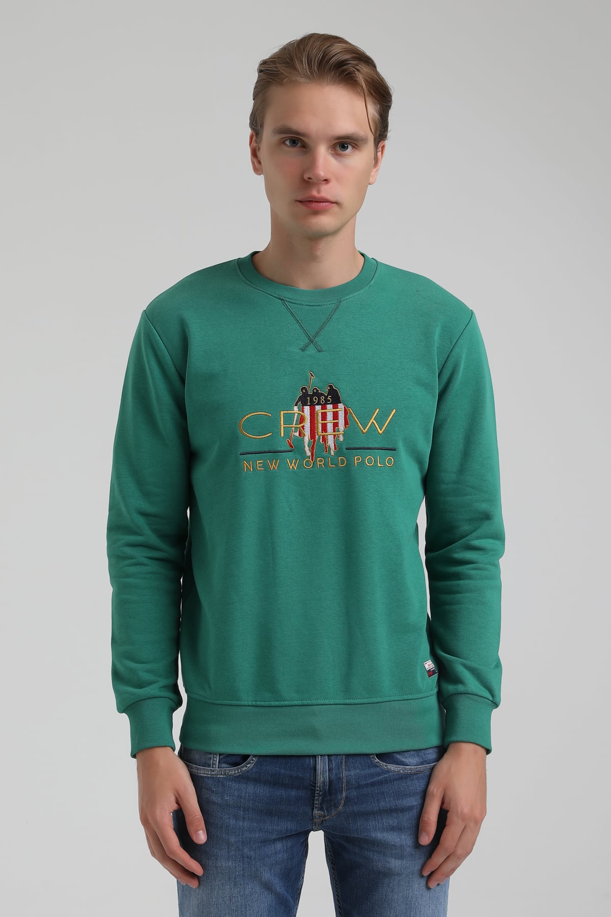 New World Polo Bisiklet Yaka Yeşil Regular Sweatshirt 22FWM60116