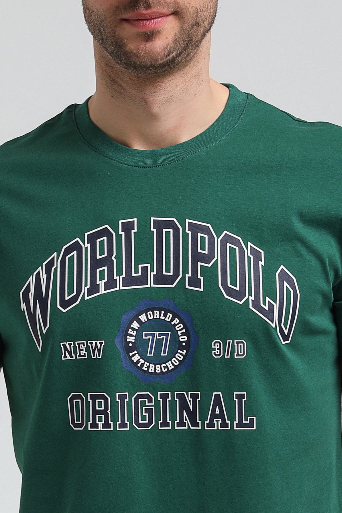 New World Polo Bisiklet Yaka Yeşil Regular Custom Tişört 23SSM20306