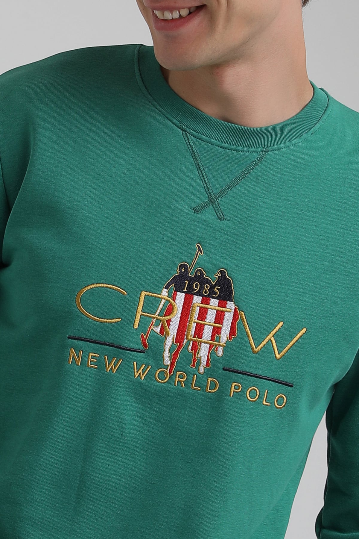 New World Polo Bisiklet Yaka Yeşil Regular Sweatshirt 22FWM60116