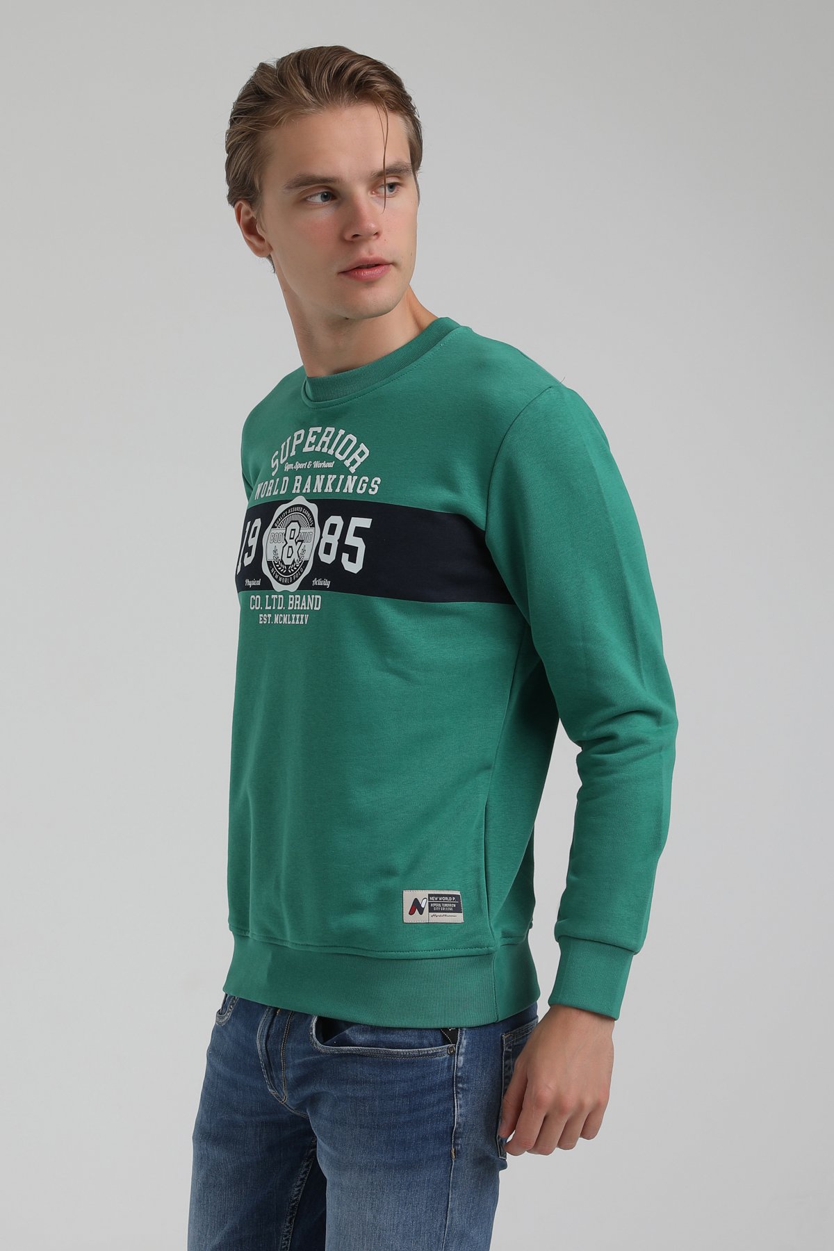 New World Polo Bisiklet Yaka Yeşil Regular Sweatshirt 22FWM60134