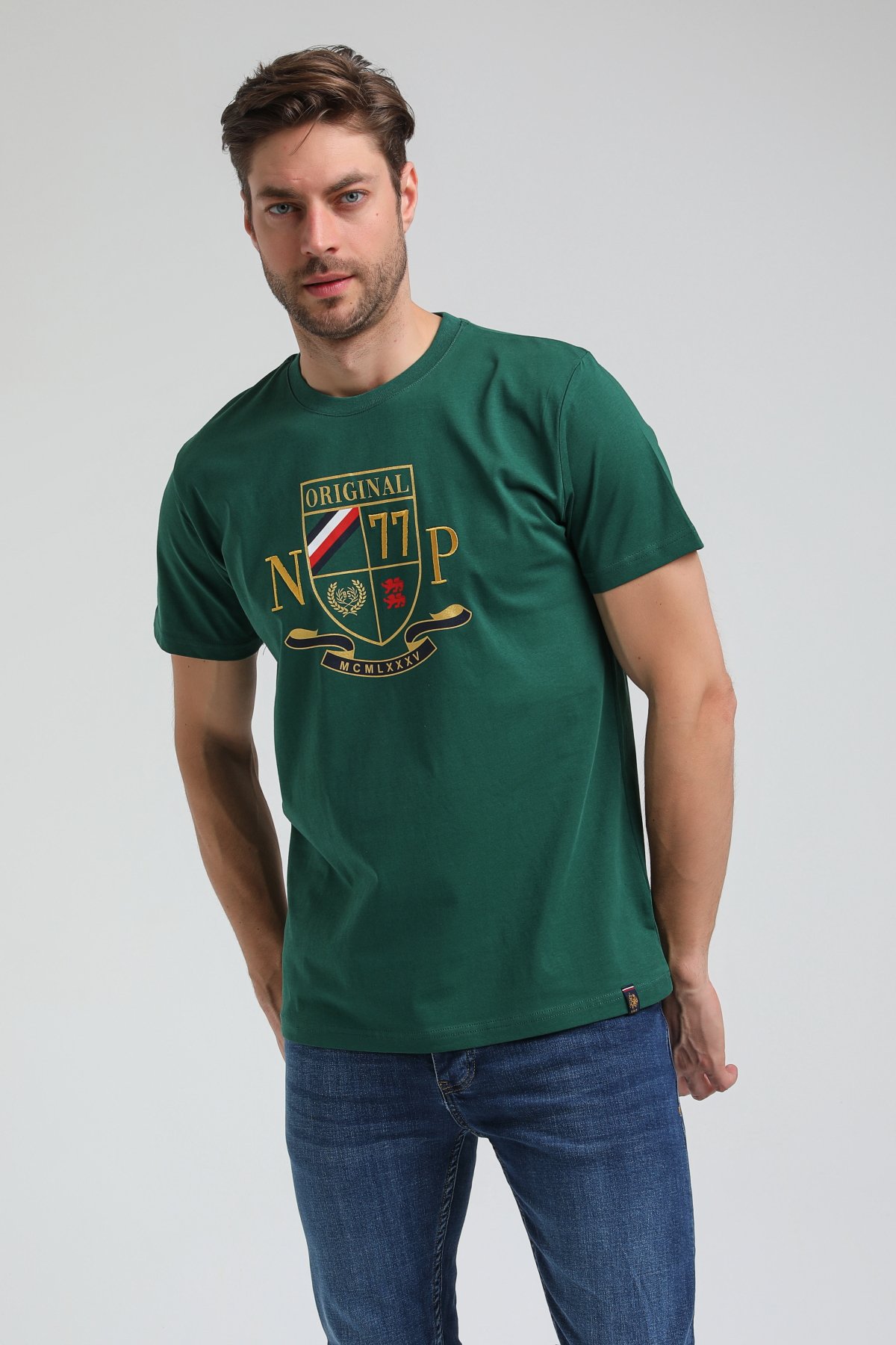 New World Polo Bisiklet Yaka Yeşil Slim Fit Tişört 23SSM20313