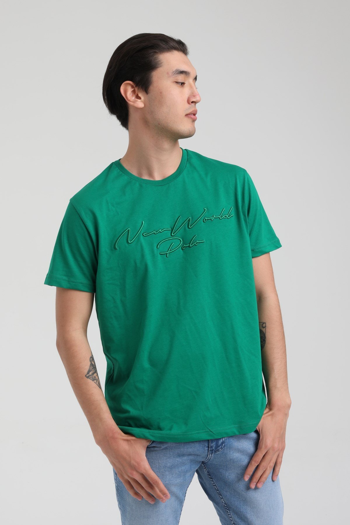 New World Polo Bisiklet Yaka Yeşil Slim Fit Tişört 22.01.T4.003