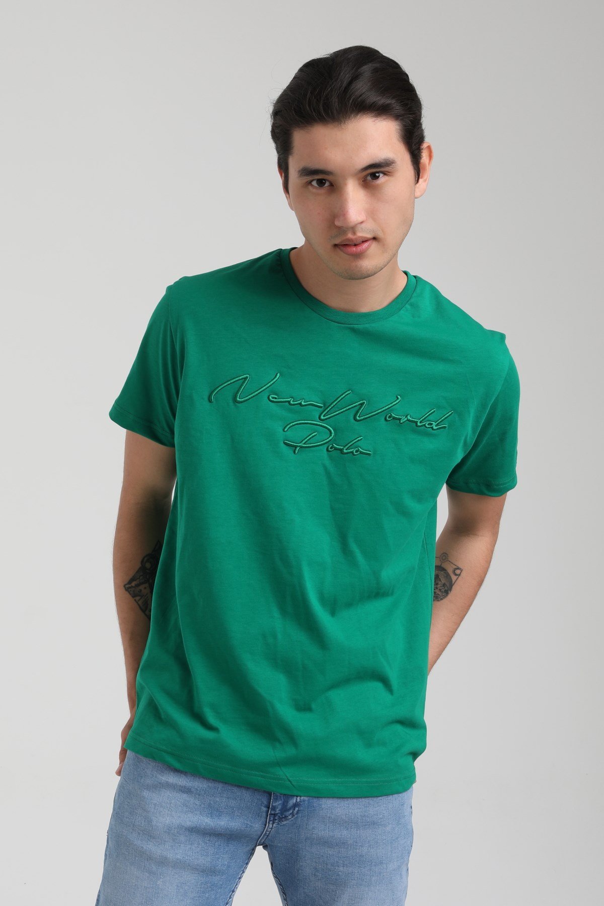 New World Polo Bisiklet Yaka Yeşil Slim Fit Tişört 22.01.T4.003