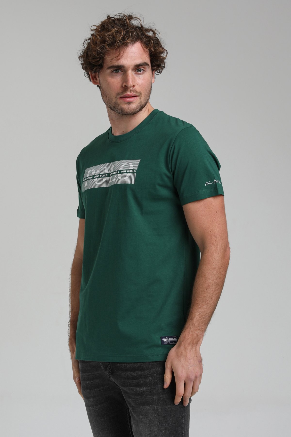 New World Polo Bisiklet Yaka Yeşil Slim Fit Tişört 23SSM20297