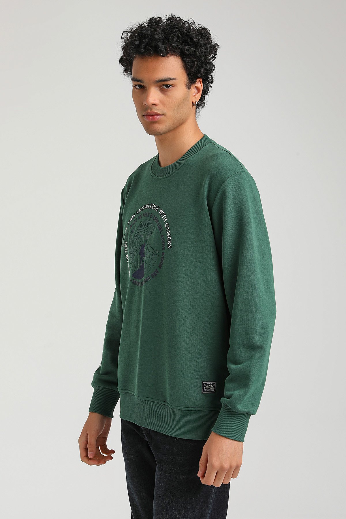 New World Polo Bisiklet Yaka Yeşil Slim Fit Sweatshirt 23FWM60147