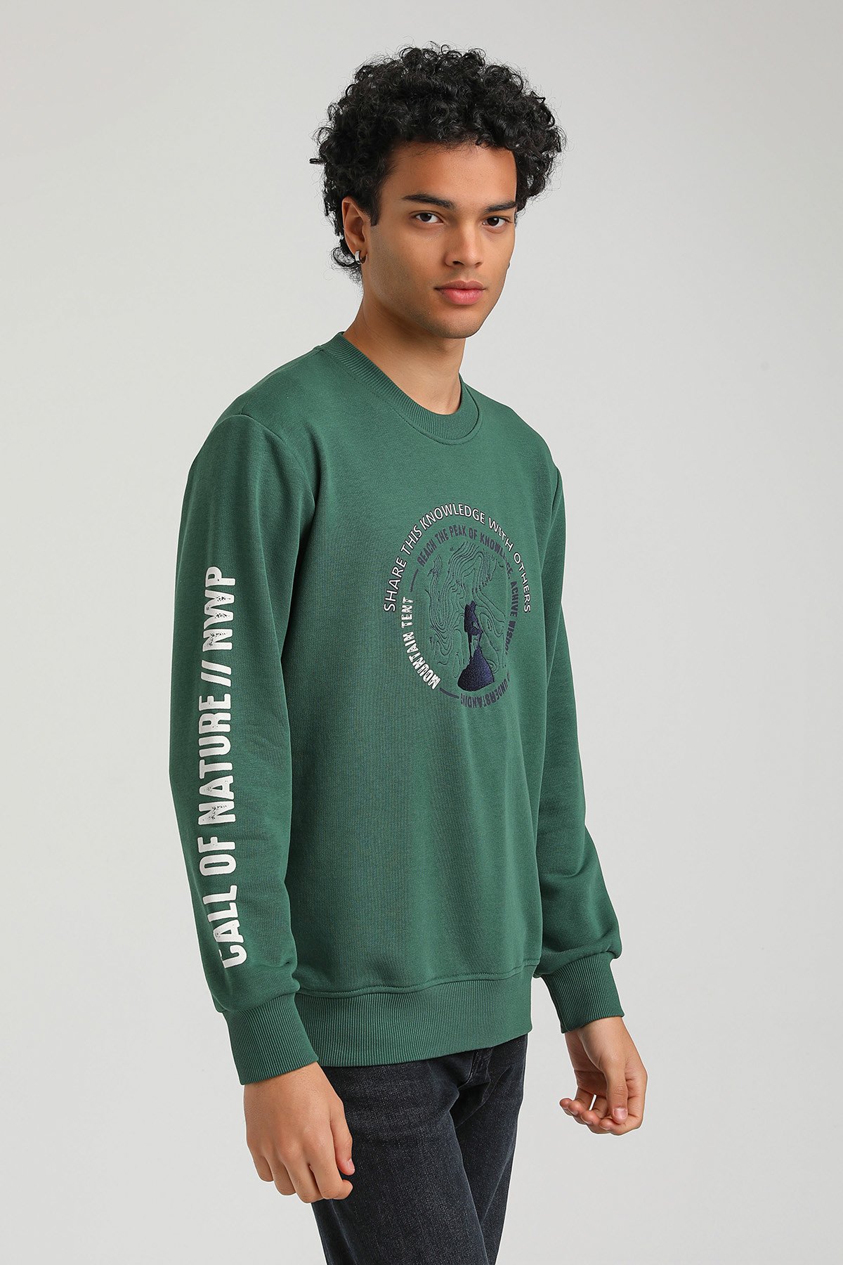 New World Polo Bisiklet Yaka Yeşil Slim Fit Sweatshirt 23FWM60147
