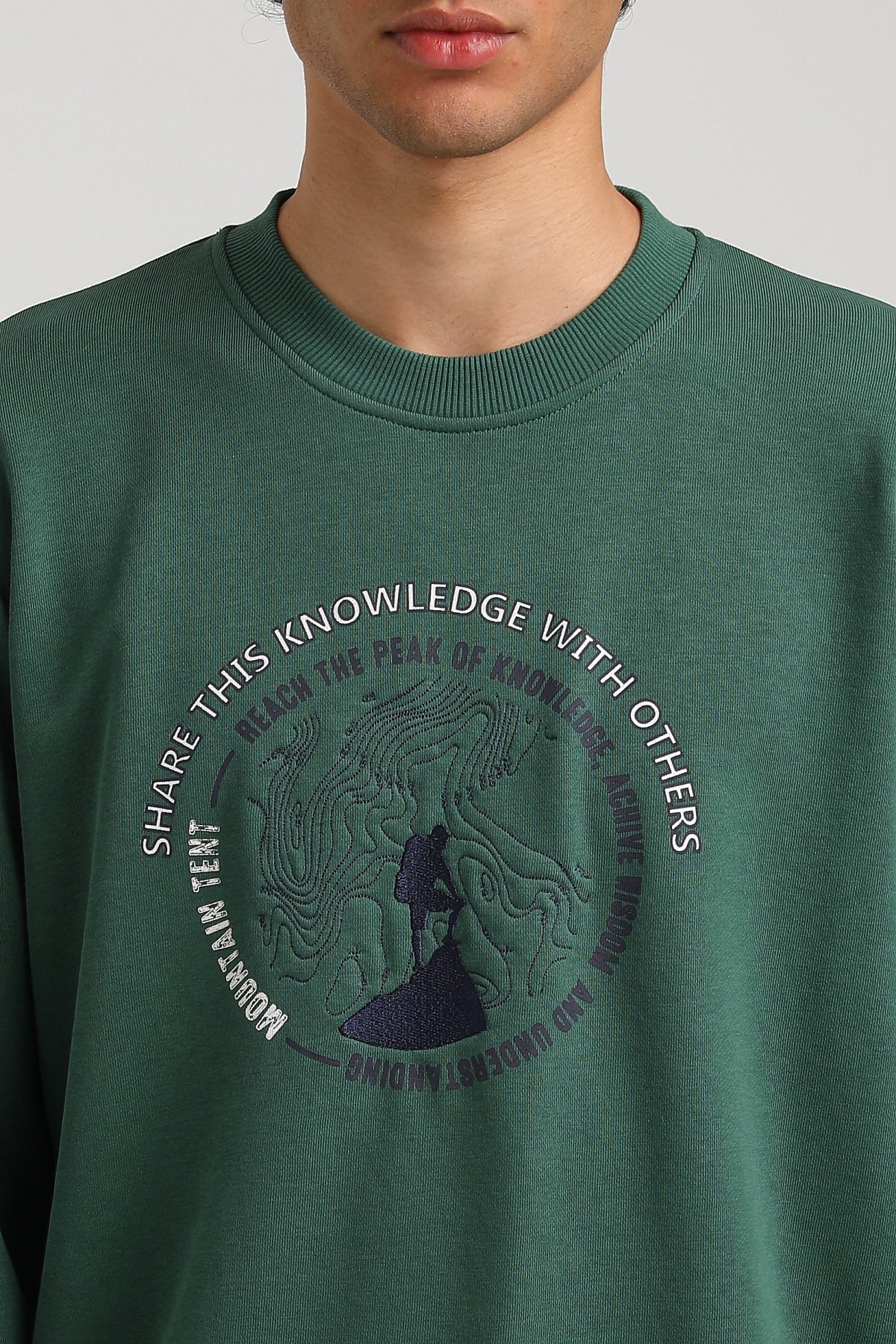 New World Polo Bisiklet Yaka Yeşil Slim Fit Sweatshirt 23FWM60147
