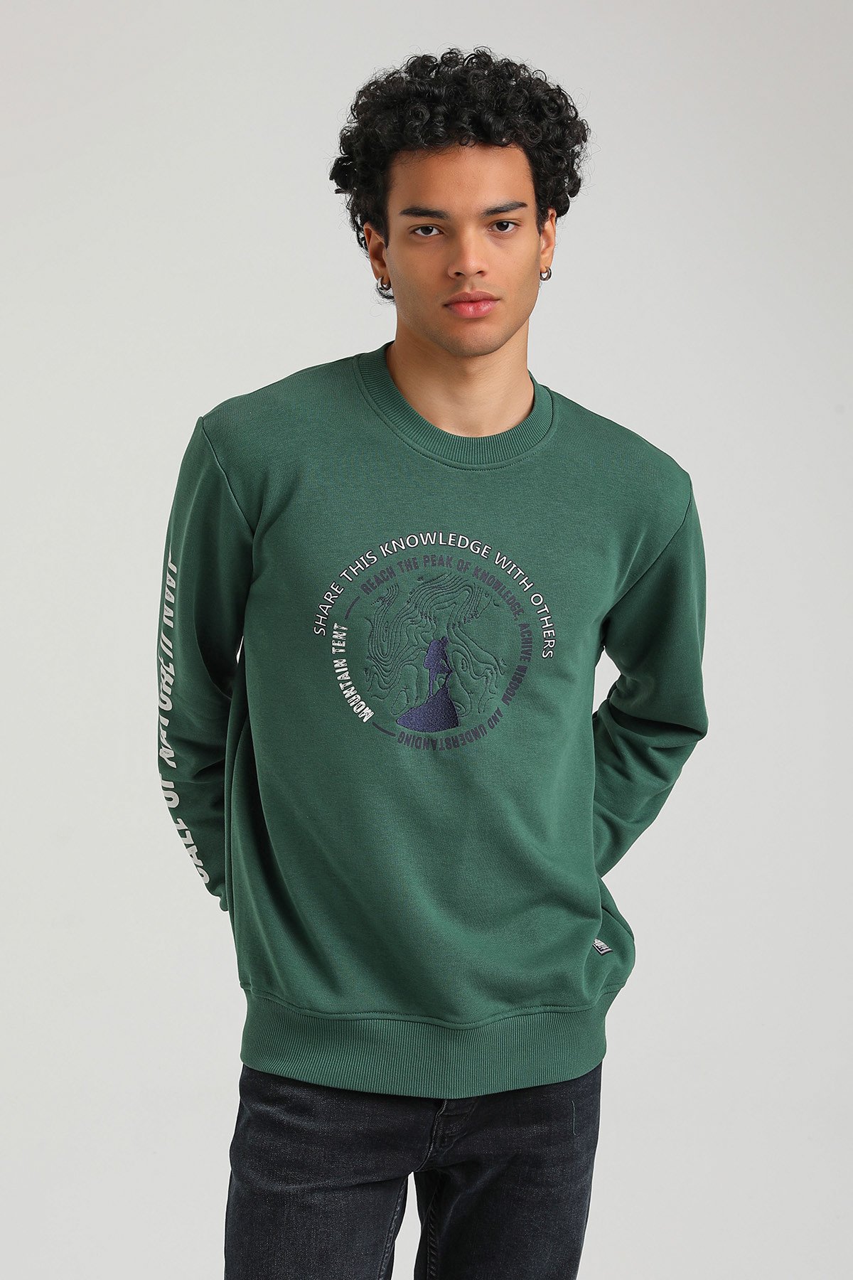 New World Polo Bisiklet Yaka Yeşil Slim Fit Sweatshirt 23FWM60147
