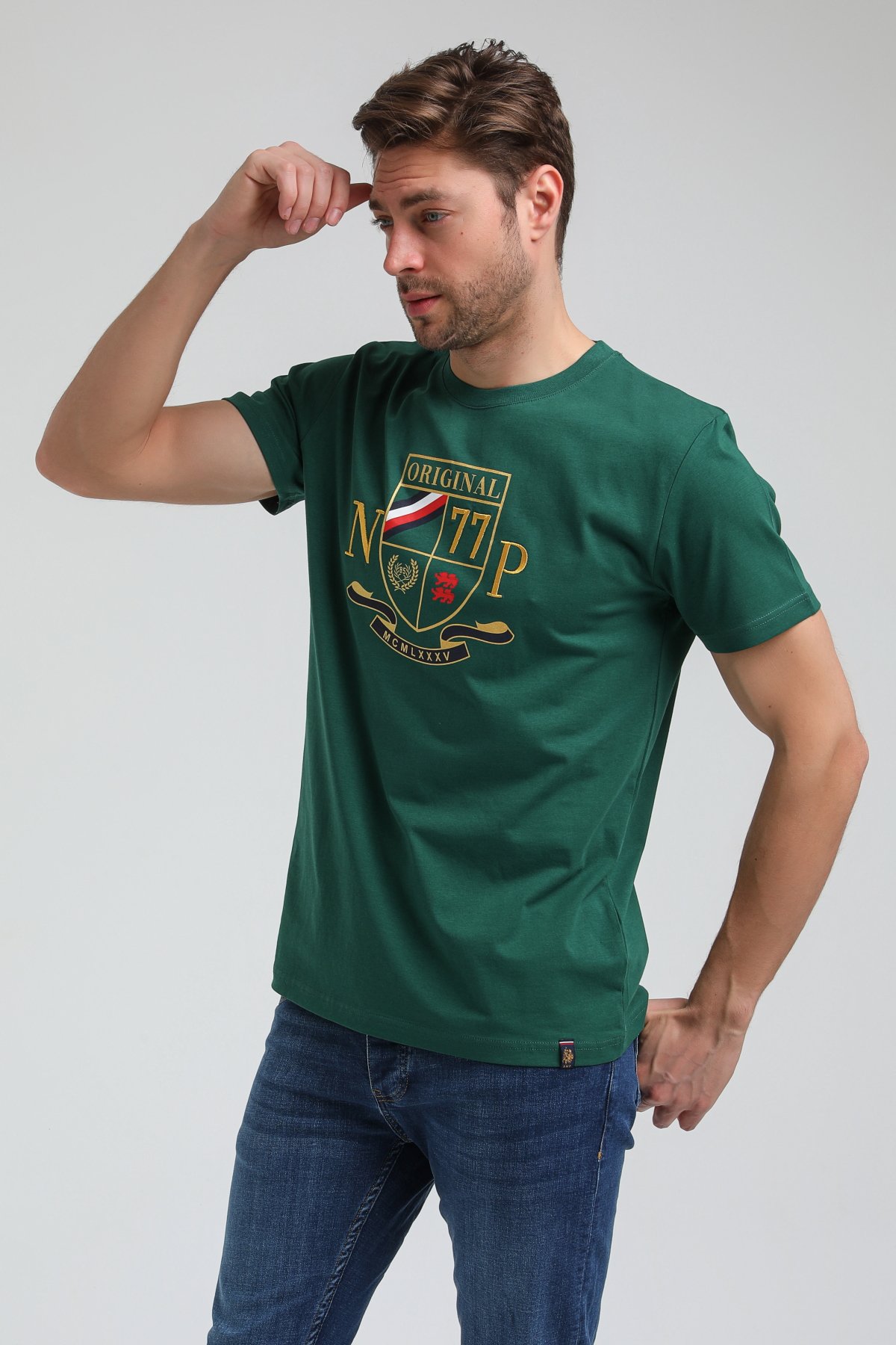 New World Polo Bisiklet Yaka Yeşil Slim Fit Tişört 23SSM20313