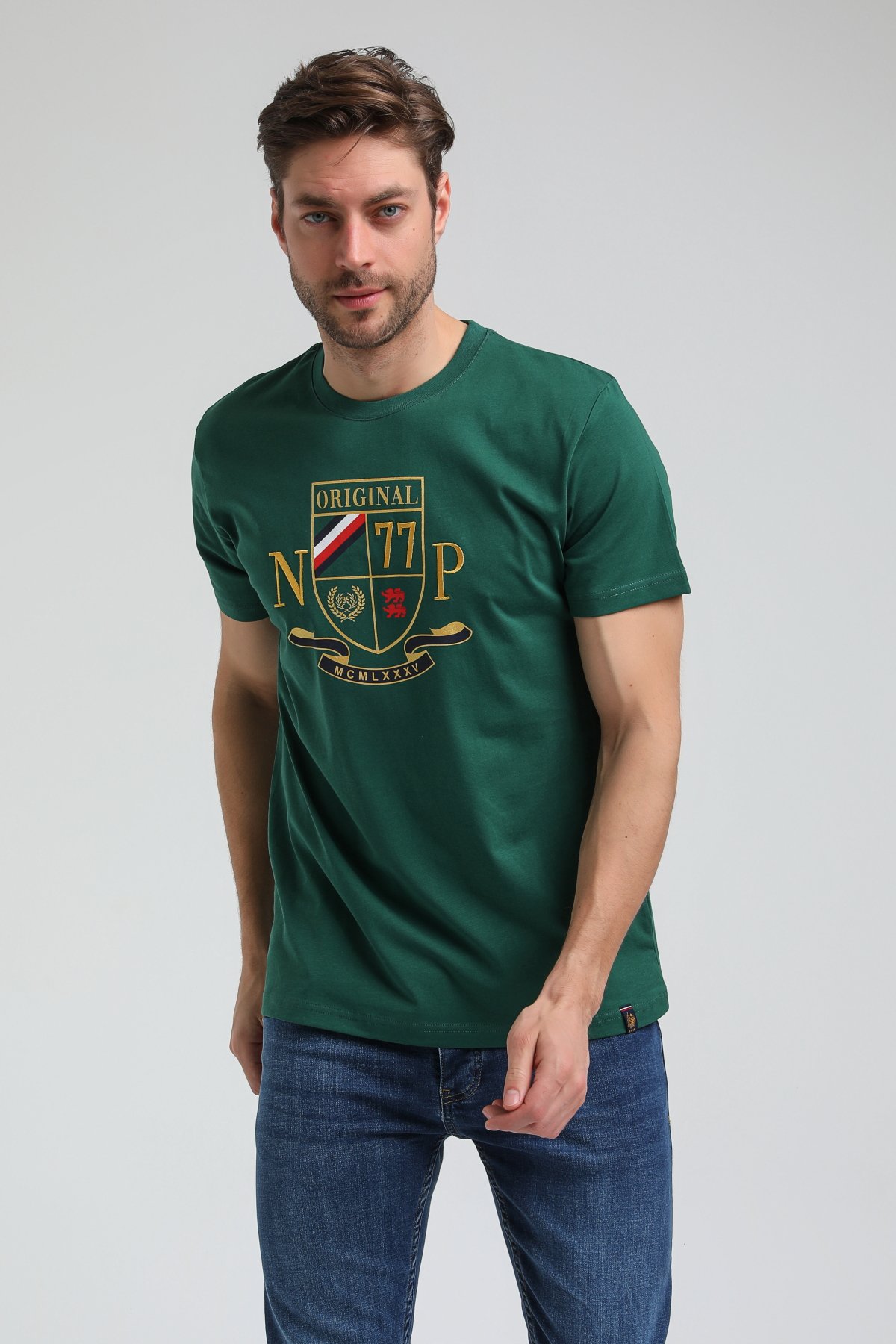 New World Polo Bisiklet Yaka Yeşil Slim Fit Tişört 23SSM20313