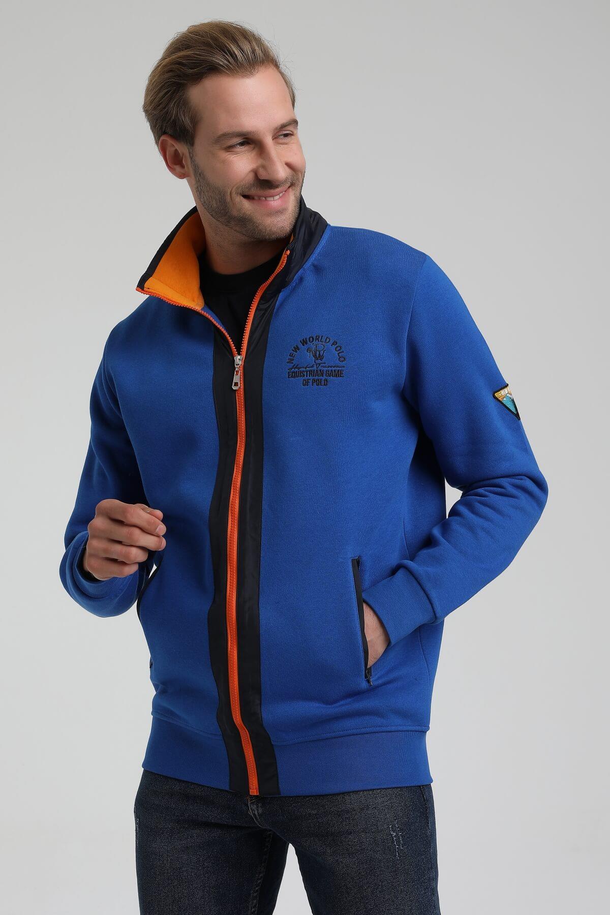 New World Polo Dik Yaka Saks Slim Fit Full-Zip Sweatshirt 22FWM64038