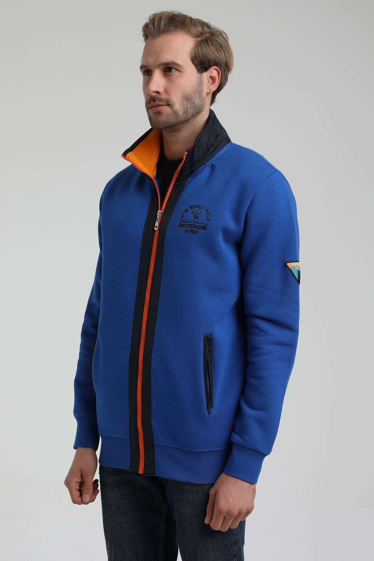 New World Polo Dik Yaka Saks Slim Fit Full-Zip Sweatshirt 22FWM64038