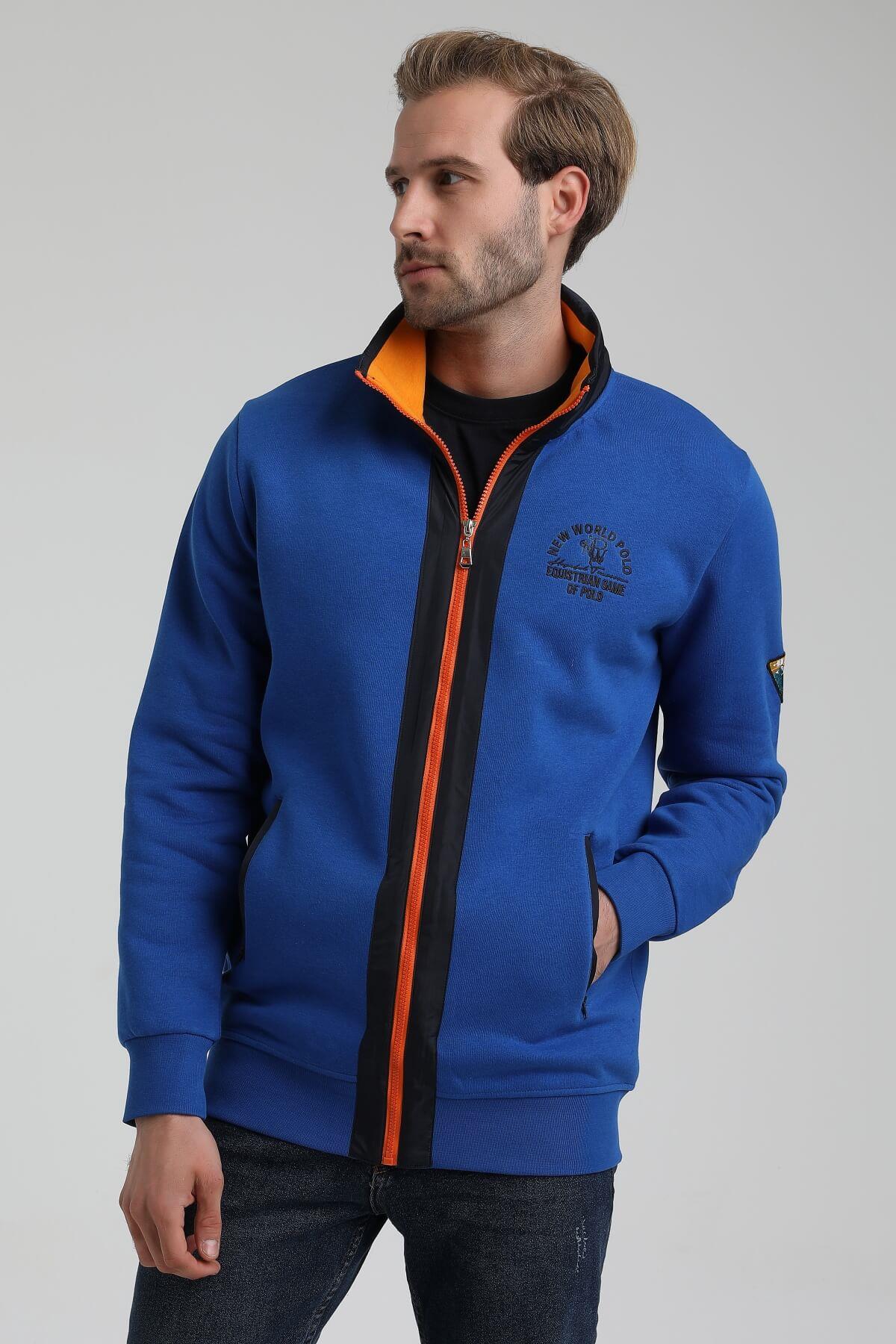 New World Polo Dik Yaka Saks Slim Fit Full-Zip Sweatshirt 22FWM64038