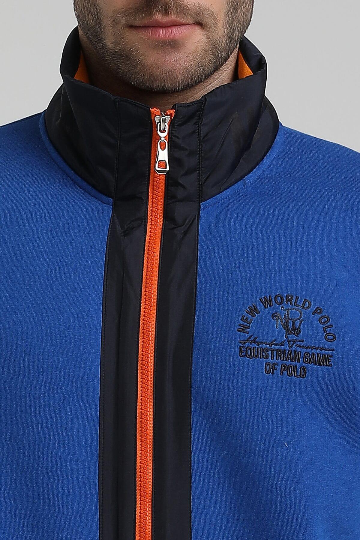New World Polo Dik Yaka Saks Slim Fit Full-Zip Sweatshirt 22FWM64038