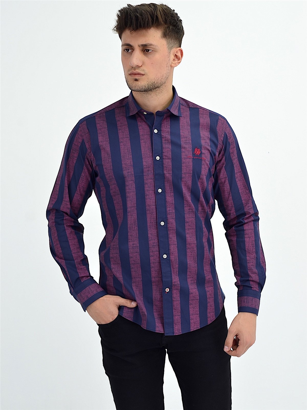 New World Polo Gömlek Mürdüm Slim Fit  30008