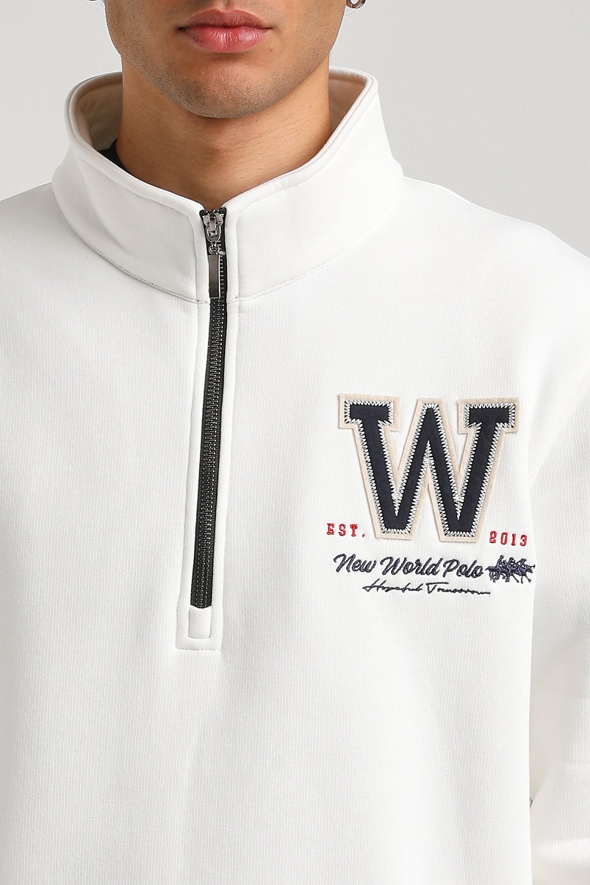 New World Polo Kapşonlu Ekru Slim Fit Hoodie 23FWM64065