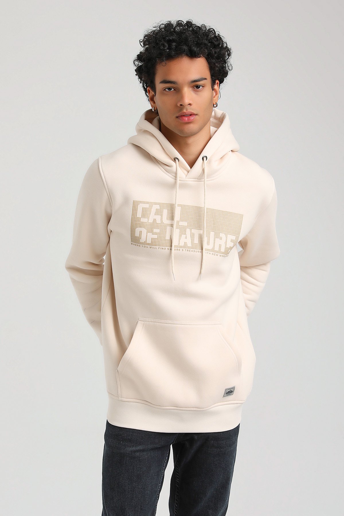 New World Polo Kapşonlu Ekru Slim Fit Hoodie 23FWM64045
