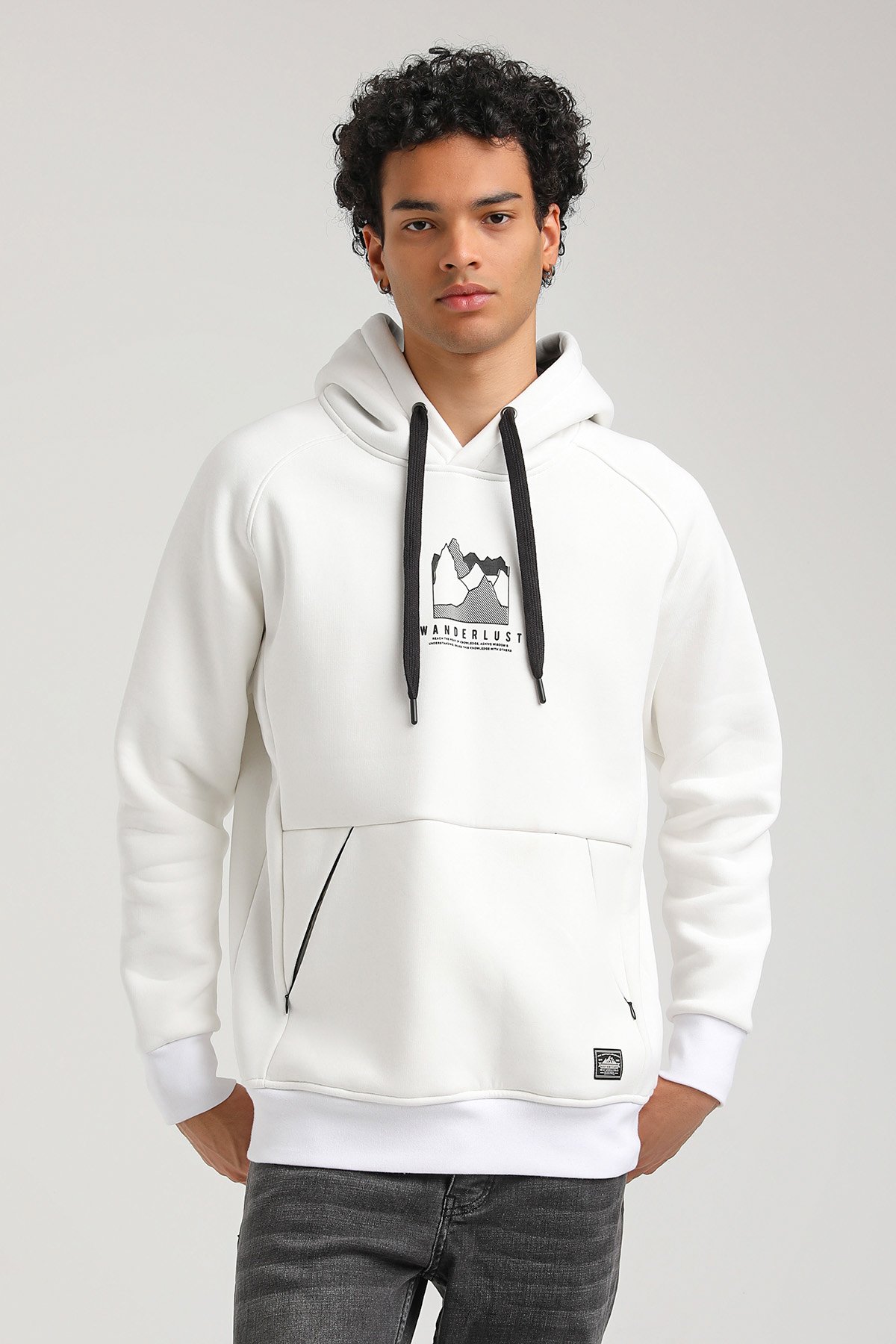 New World Polo Kapşonlu Ekru Slim Fit Hoodie 23FWM64042