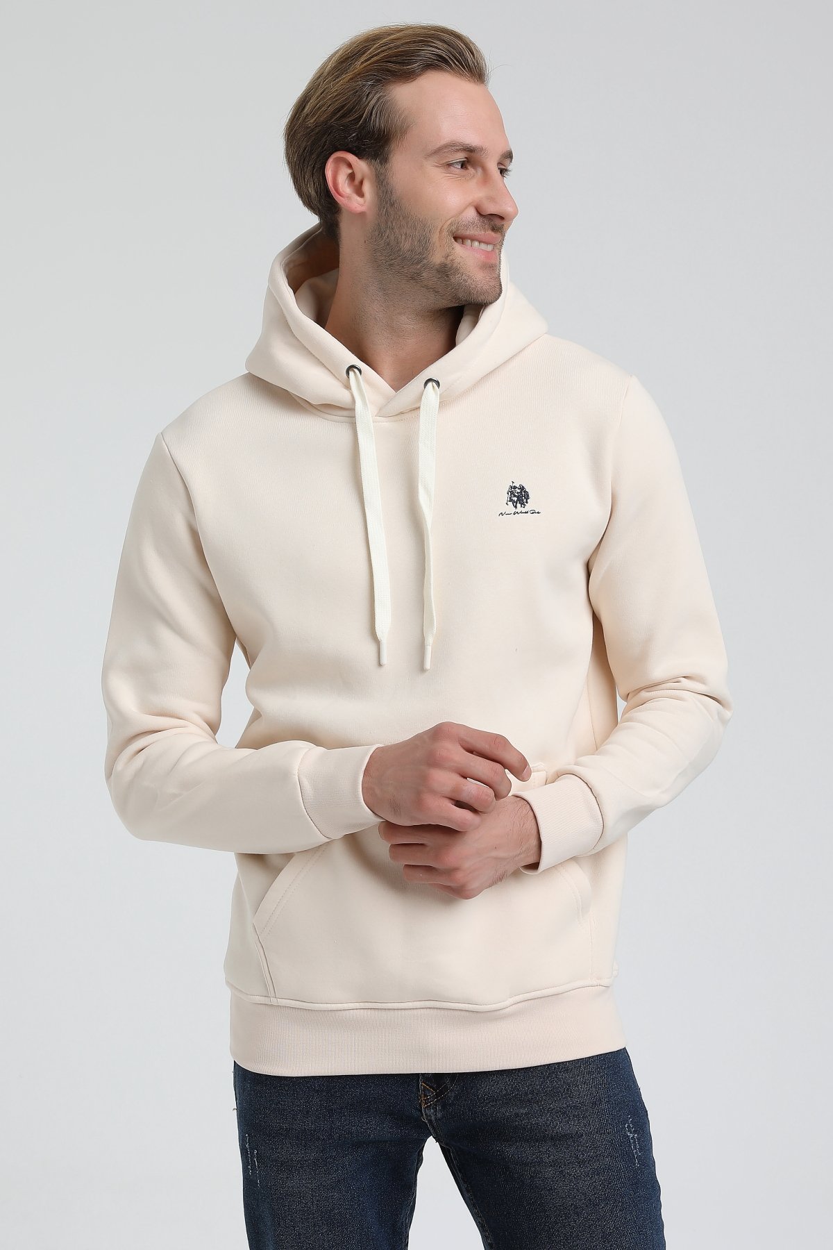 New World Polo Kapşonlu Ekru Slim Fit Sweatshirt 22FWM64013