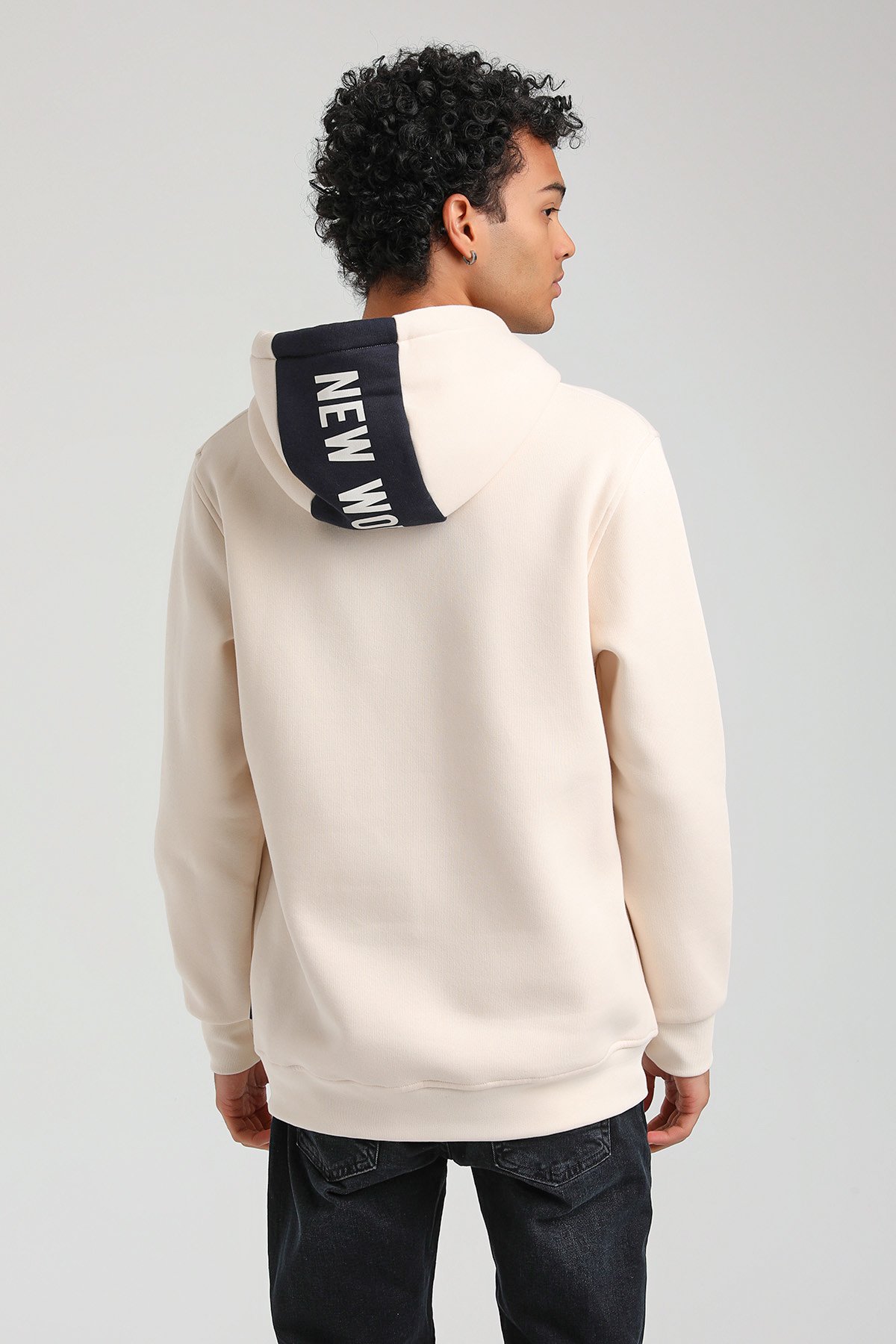 New World Polo Kapşonlu Ekru Slim Fit Hoodie 23FWM64046