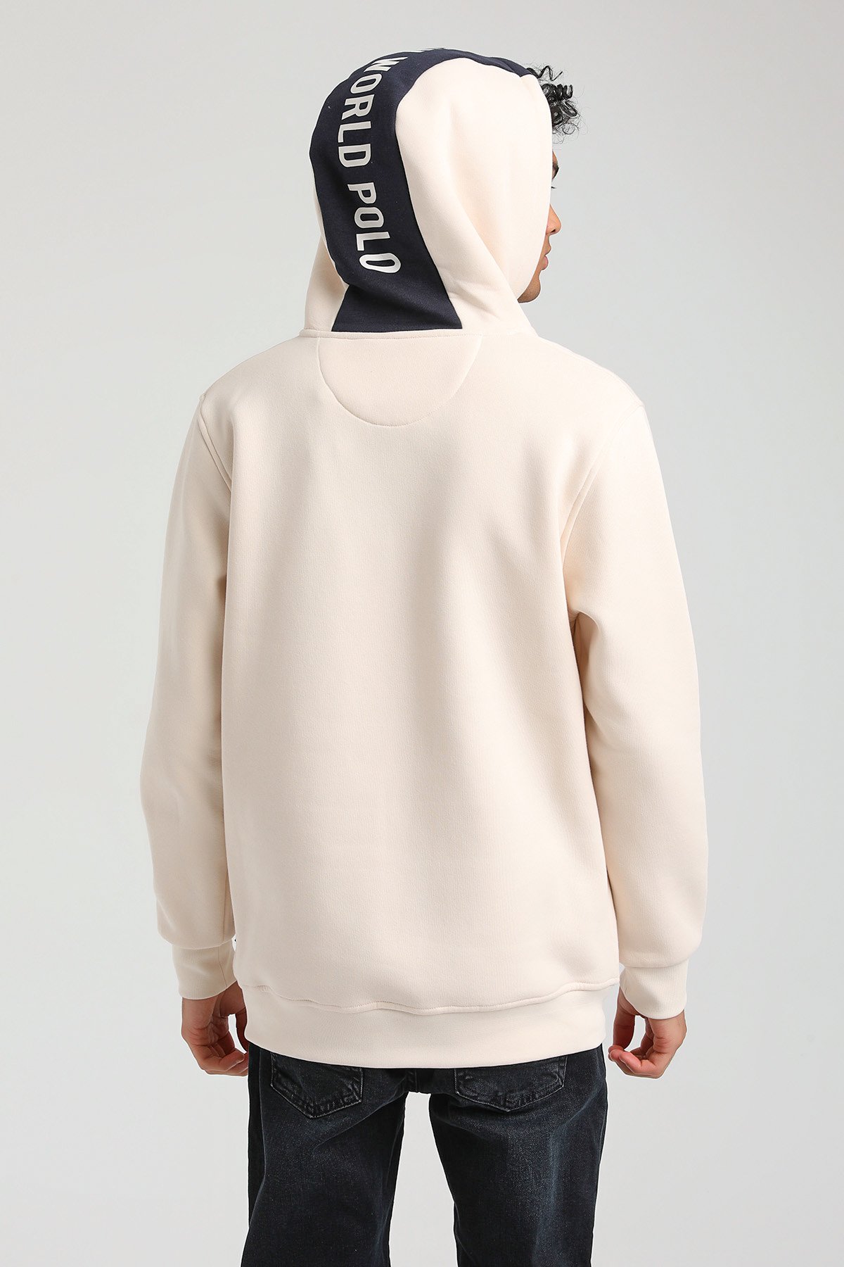 New World Polo Kapşonlu Ekru Slim Fit Hoodie 23FWM64046