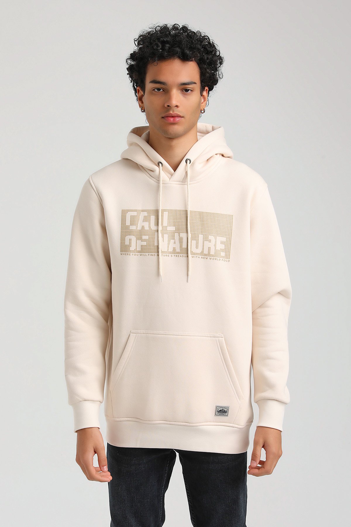New World Polo Kapşonlu Ekru Slim Fit Hoodie 23FWM64045