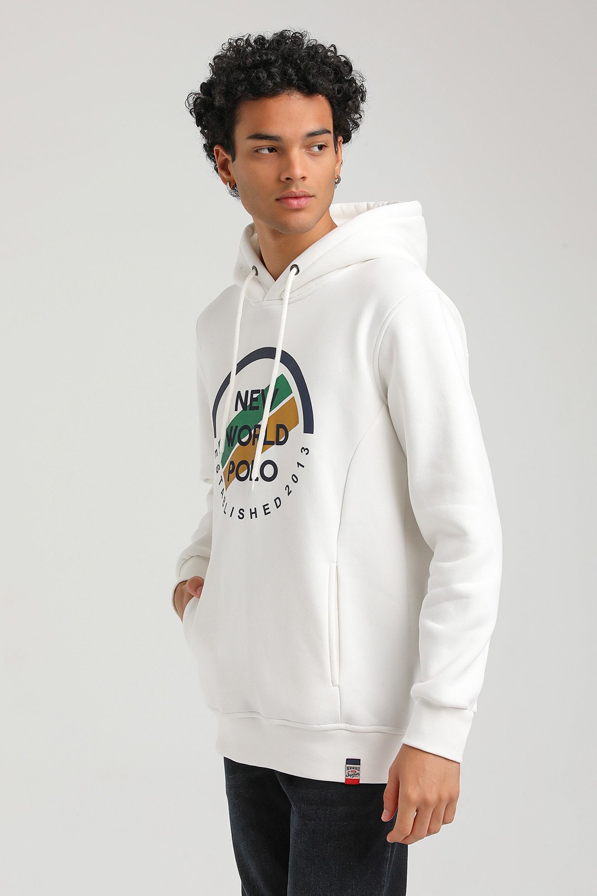 New World Polo Kapşonlu Ekru Slim Fit Hoodie 23FWM64049