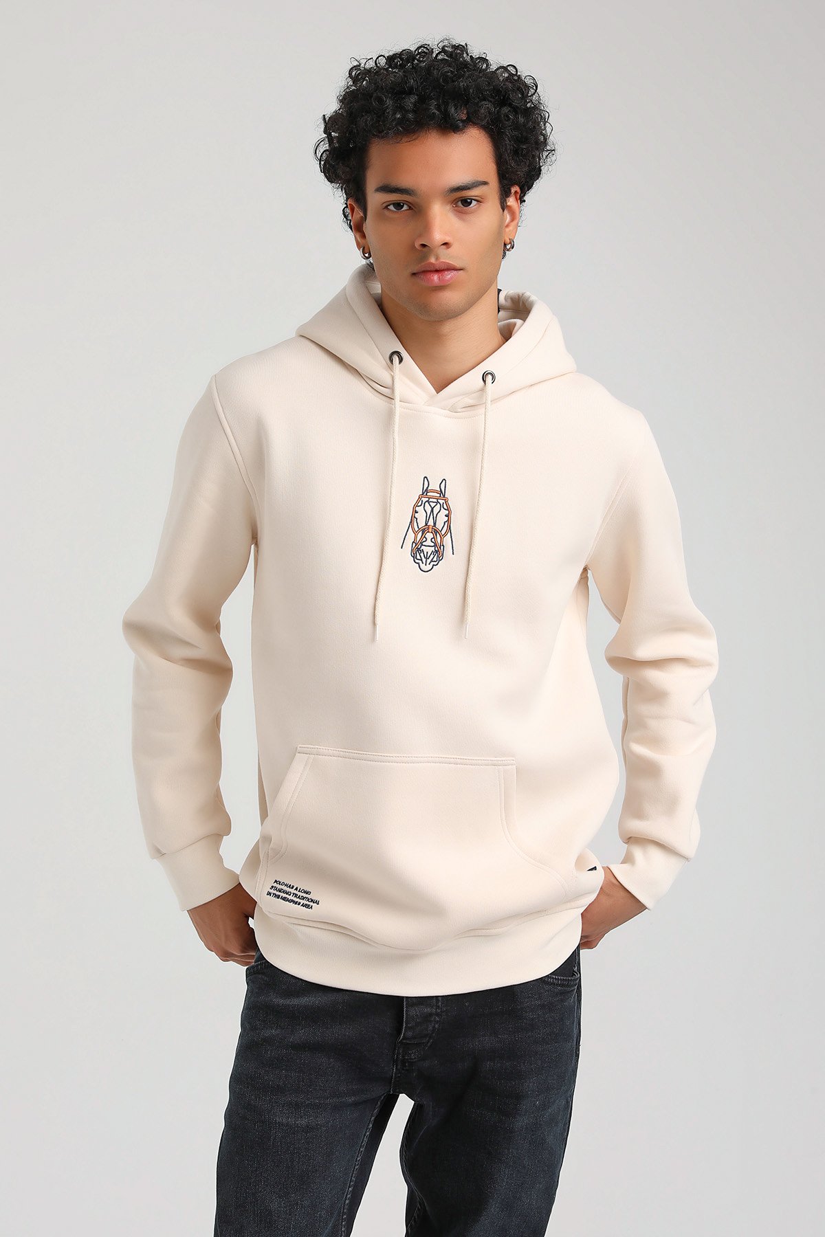 New World Polo Kapşonlu Ekru Slim Fit Hoodie 23FWM64046