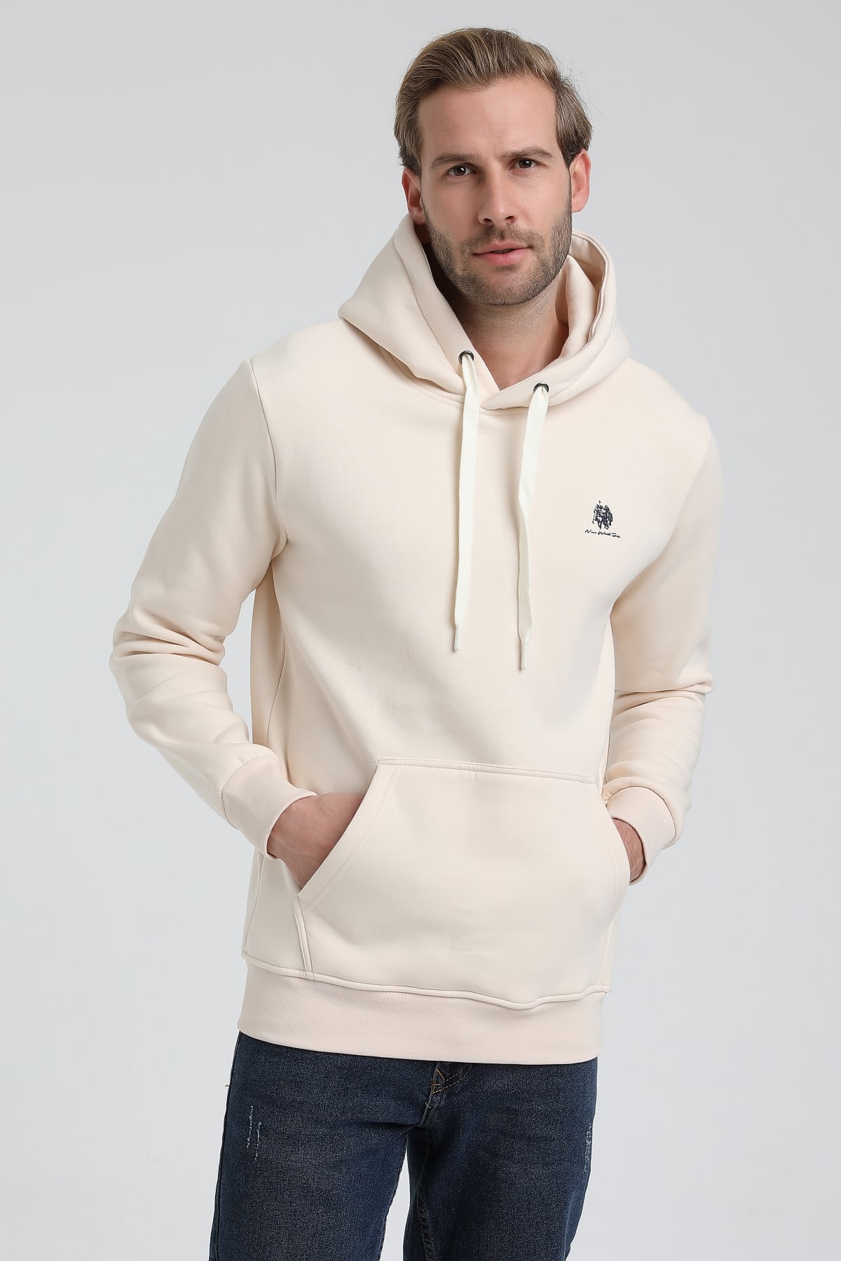 New World Polo Kapşonlu Ekru Slim Fit Sweatshirt 22FWM64013