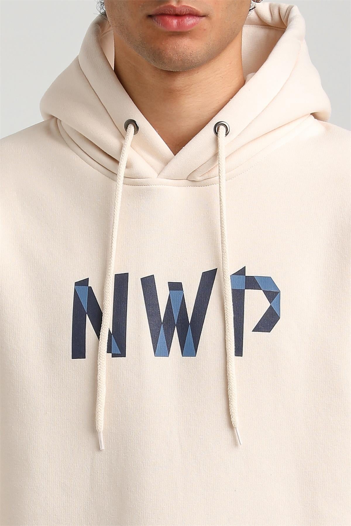New World Polo Kapşonlu Ekru Slim Fit Hoodie 23FWM64053