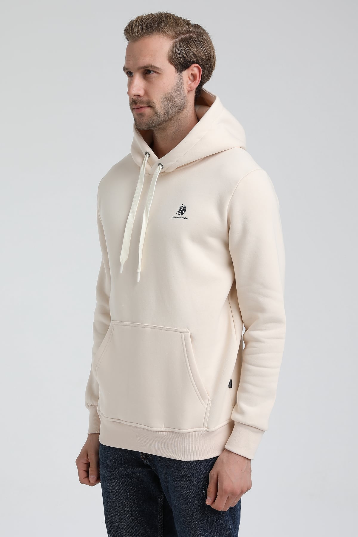 New World Polo Kapşonlu Ekru Slim Fit Sweatshirt 22FWM64013