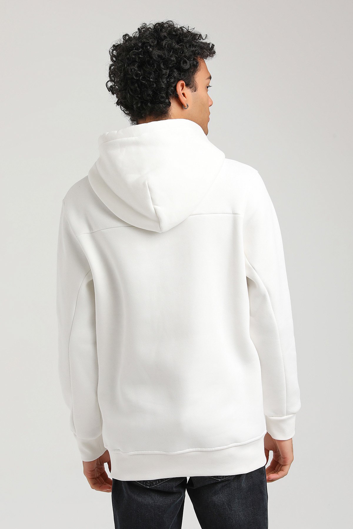 New World Polo Kapşonlu Ekru Slim Fit Hoodie 23FWM64049