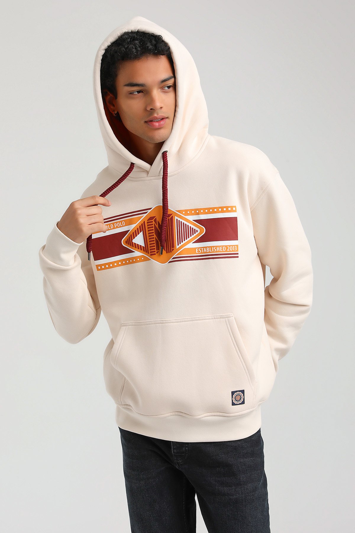 New World Polo Kapşonlu Ekru Slim Fit Hoodie 23FWM64055