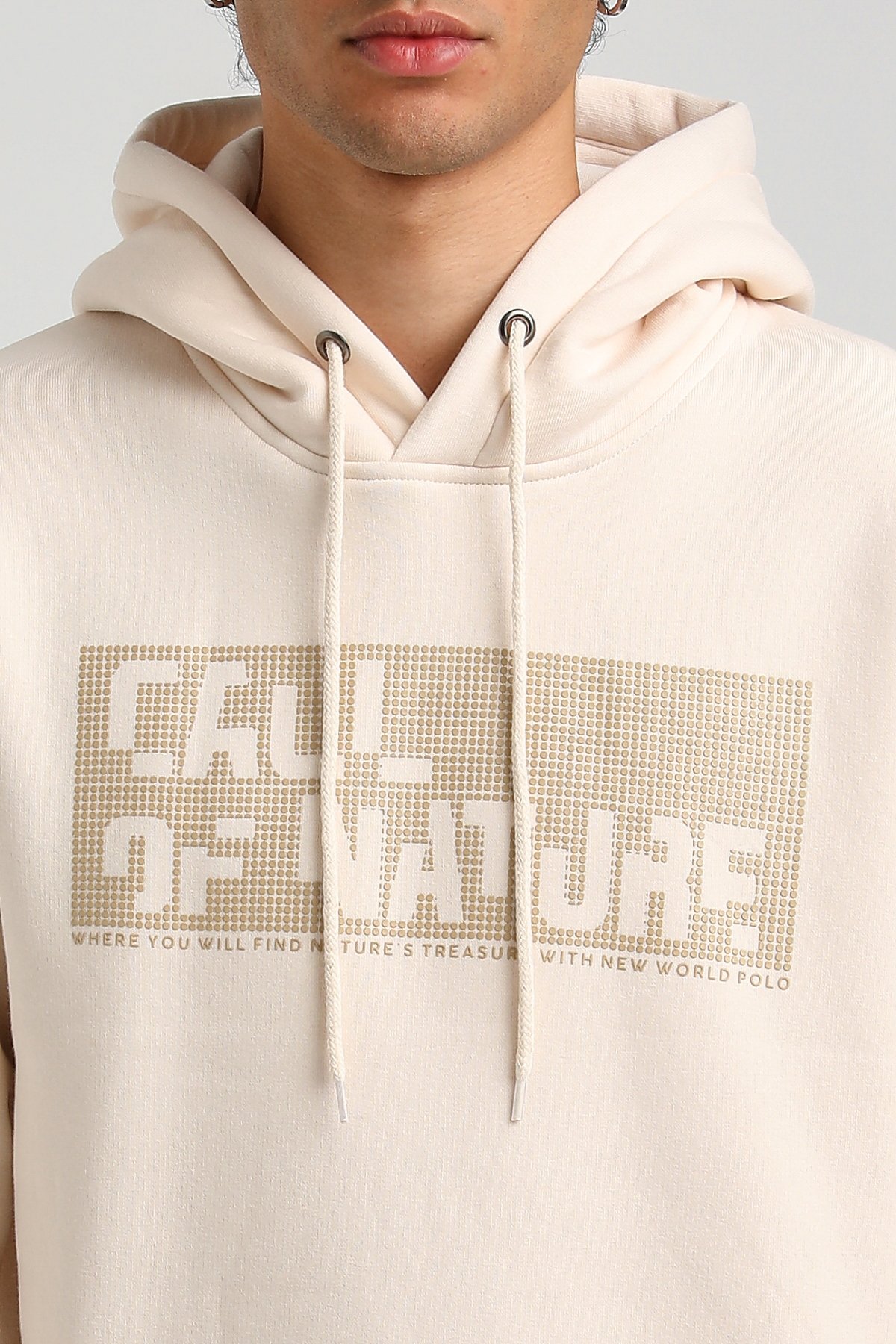 New World Polo Kapşonlu Ekru Slim Fit Hoodie 23FWM64045