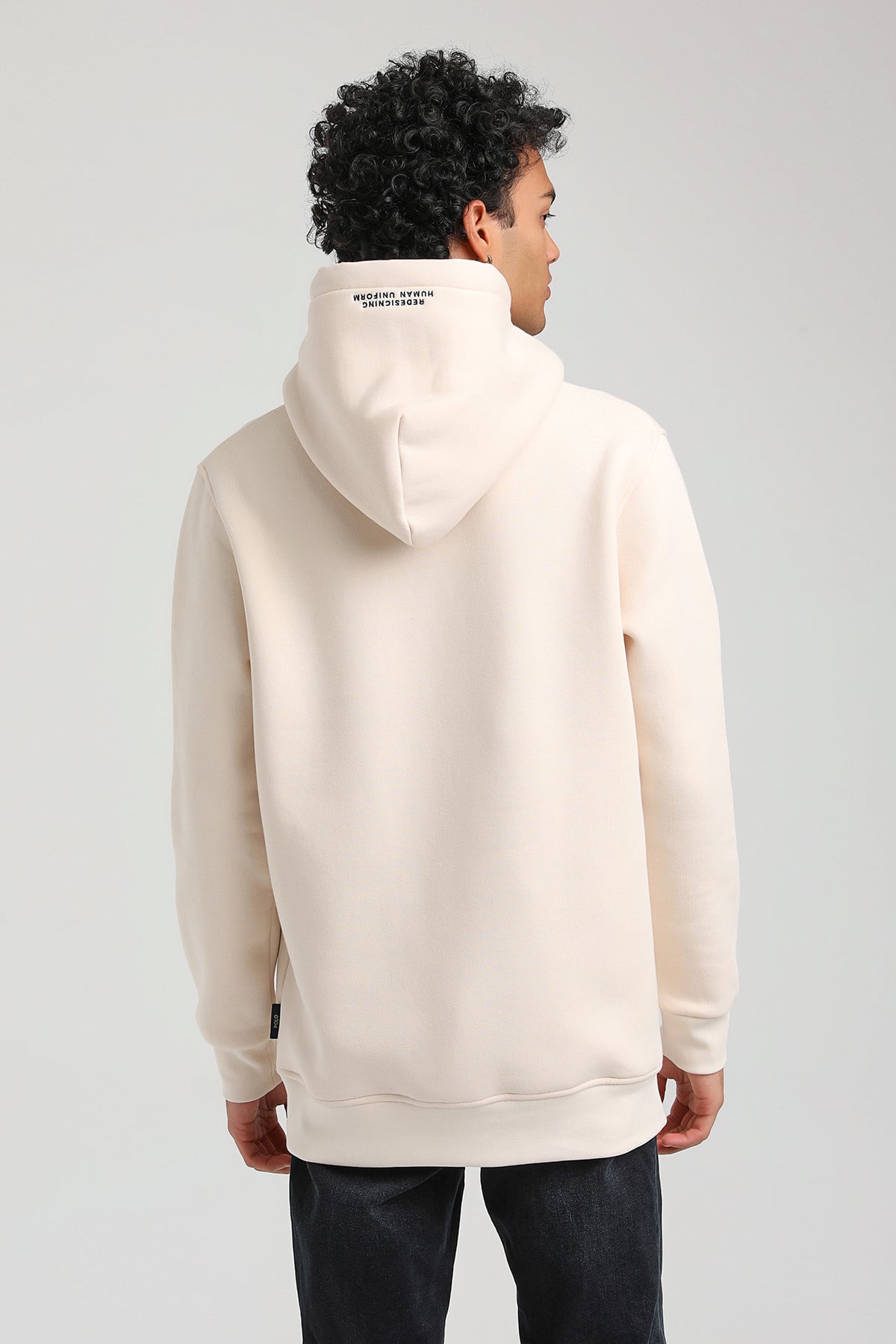 New World Polo Kapşonlu Ekru Slim Fit Hoodie 23FWM64053