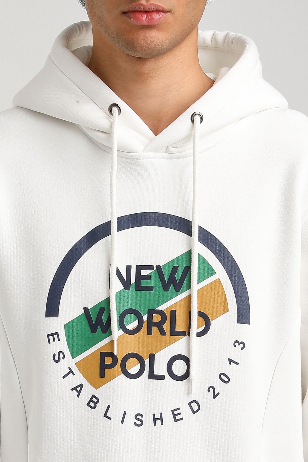 New World Polo Kapşonlu Ekru Slim Fit Hoodie 23FWM64049
