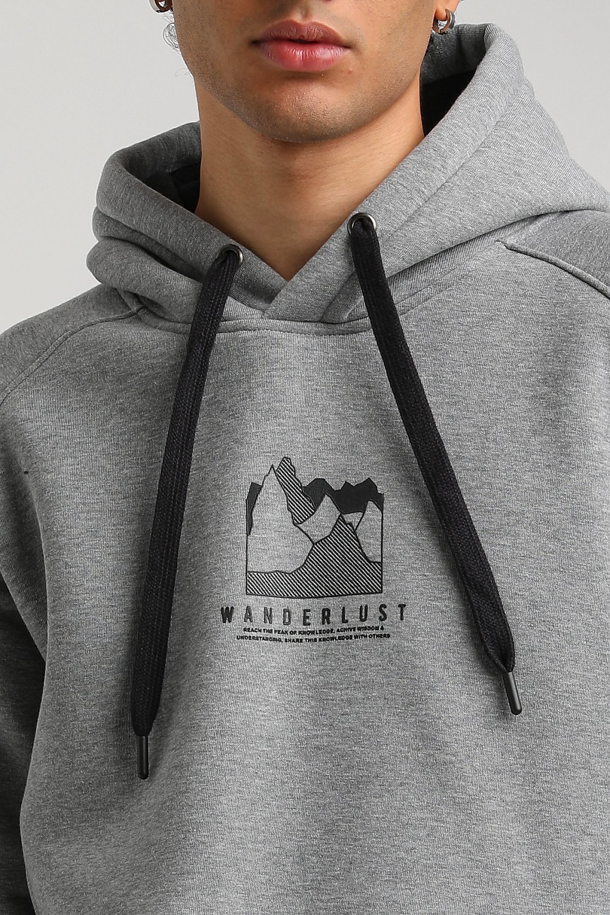 New World Polo Kapşonlu Gri Slim Fit Hoodie 23FWM64042