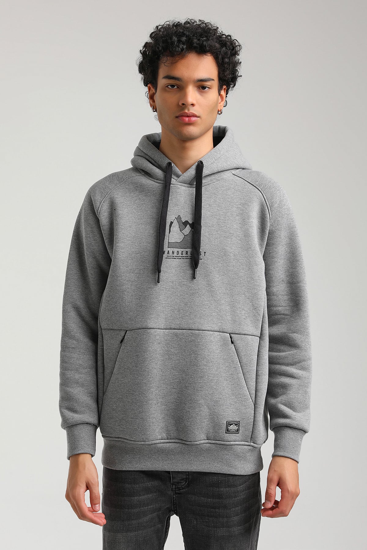 New World Polo Kapşonlu Gri Slim Fit Hoodie 23FWM64042