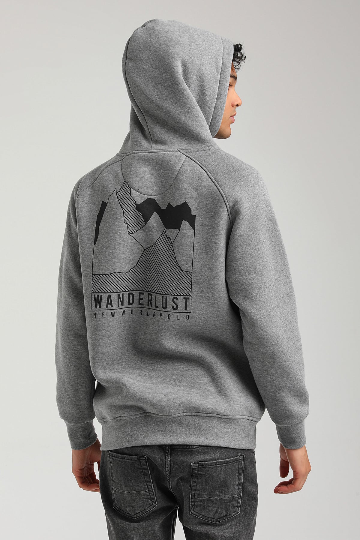 New World Polo Kapşonlu Gri Slim Fit Hoodie 23FWM64042