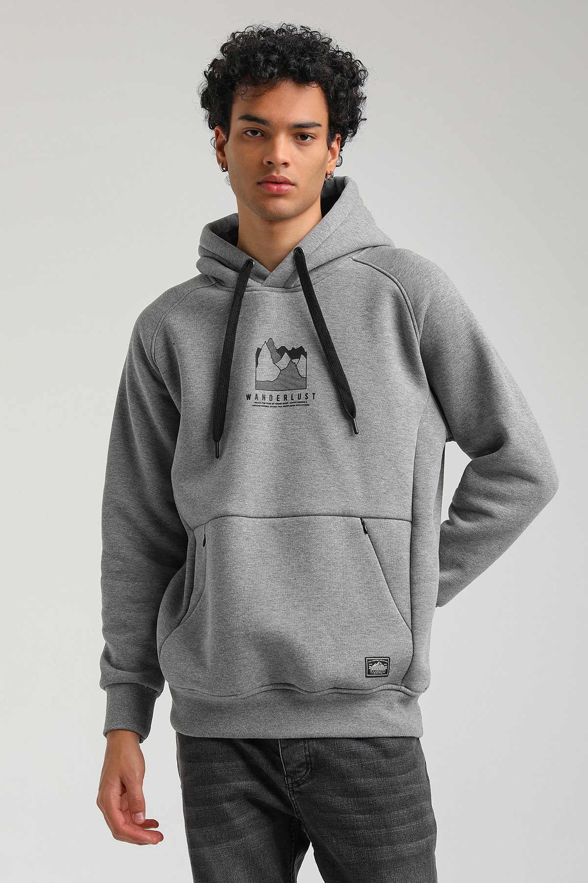 New World Polo Kapşonlu Gri Slim Fit Hoodie 23FWM64042