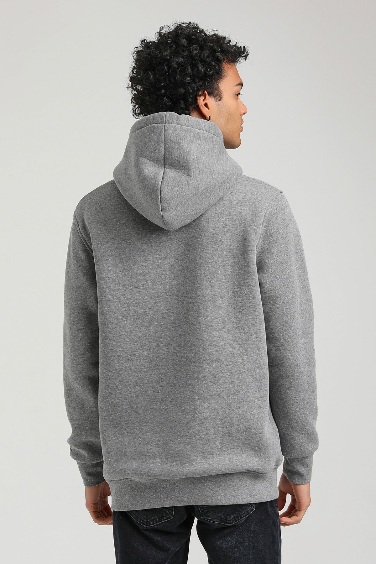 New World Polo Kapşonlu Gri Slim Fit Hoodie 23FWM64041