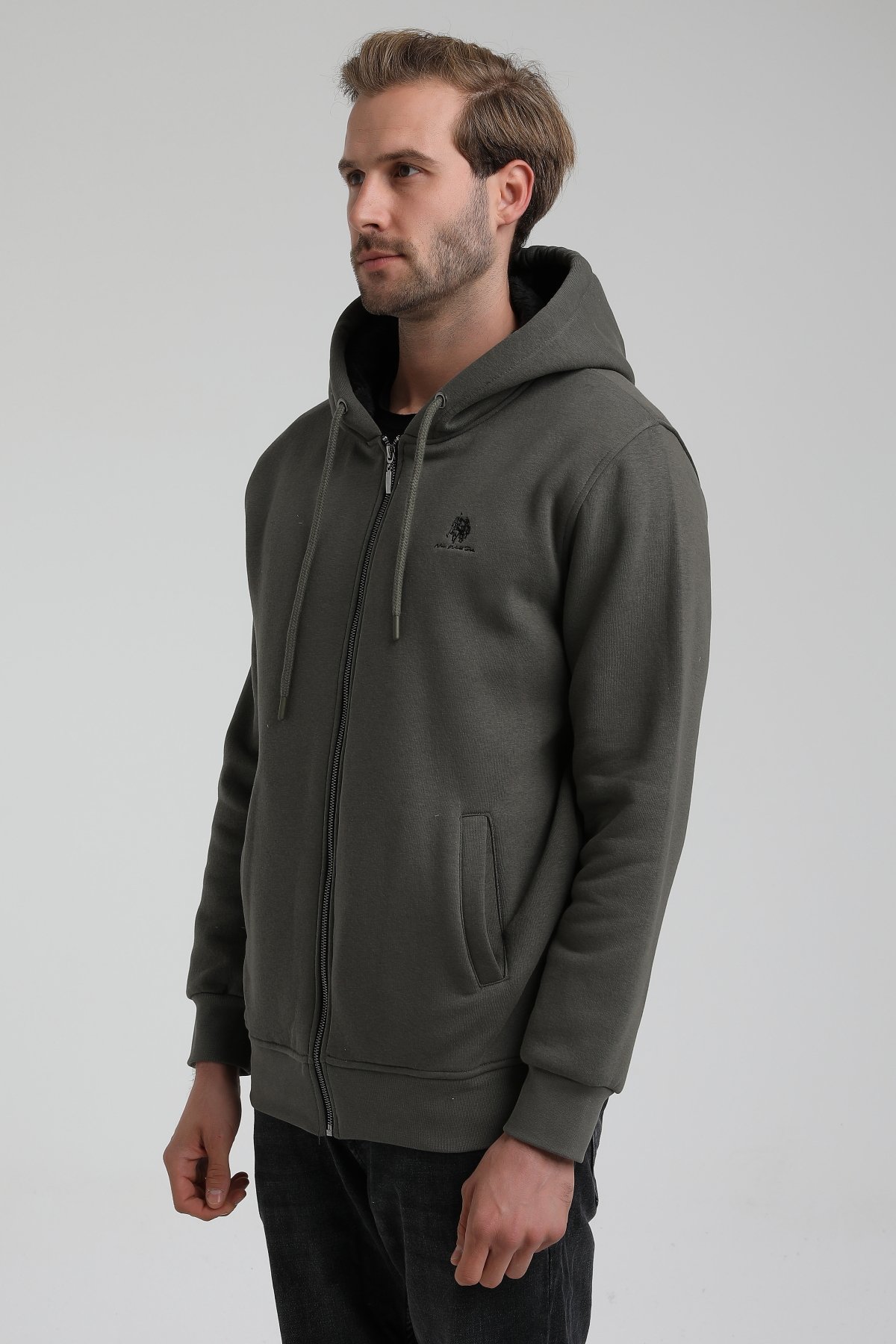 New World Polo Kapşonlu Haki Slim Fit Sweatshirt 22FWM64040