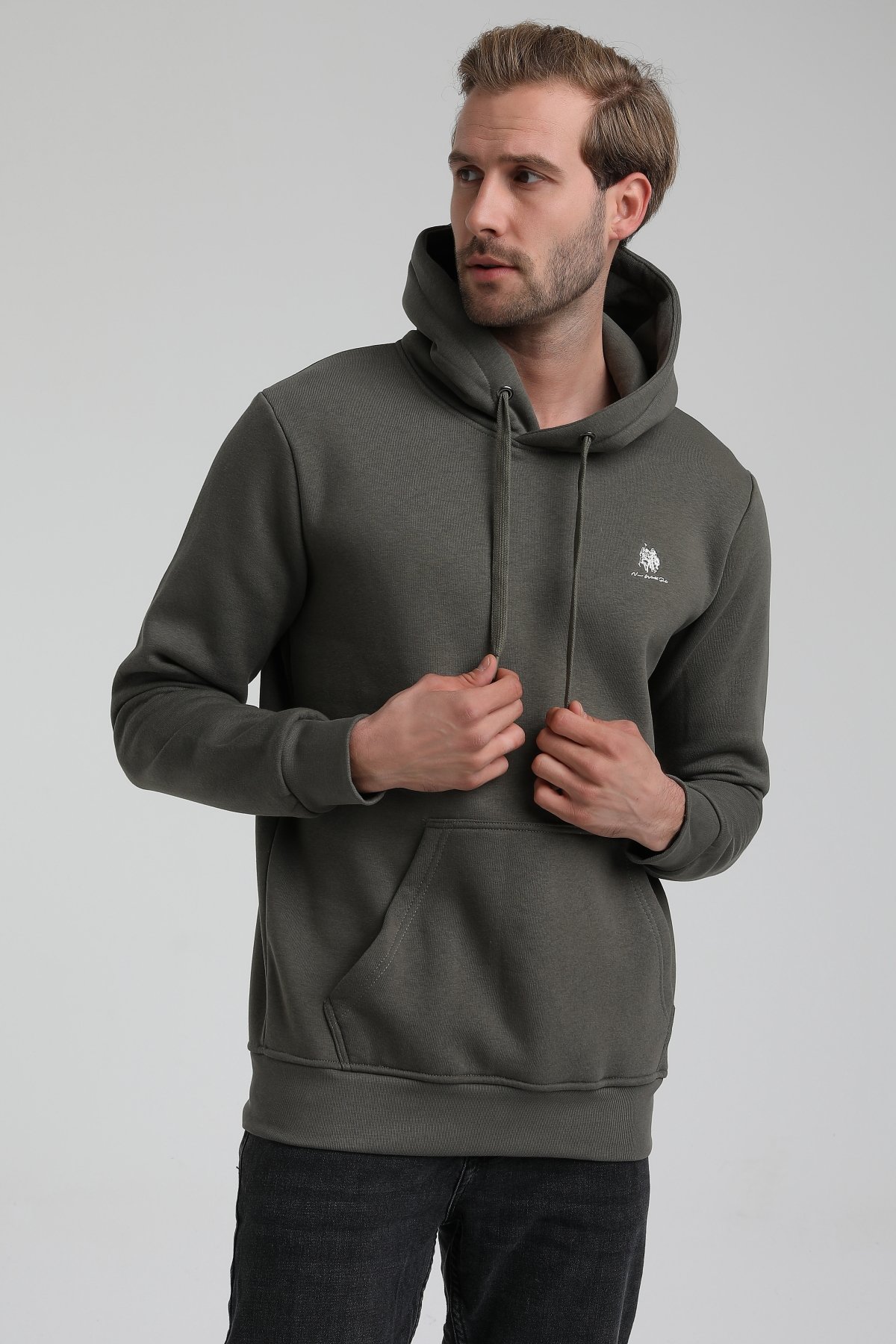 New World Polo Kapşonlu Haki Slim Fit Sweatshirt 22FWM64013