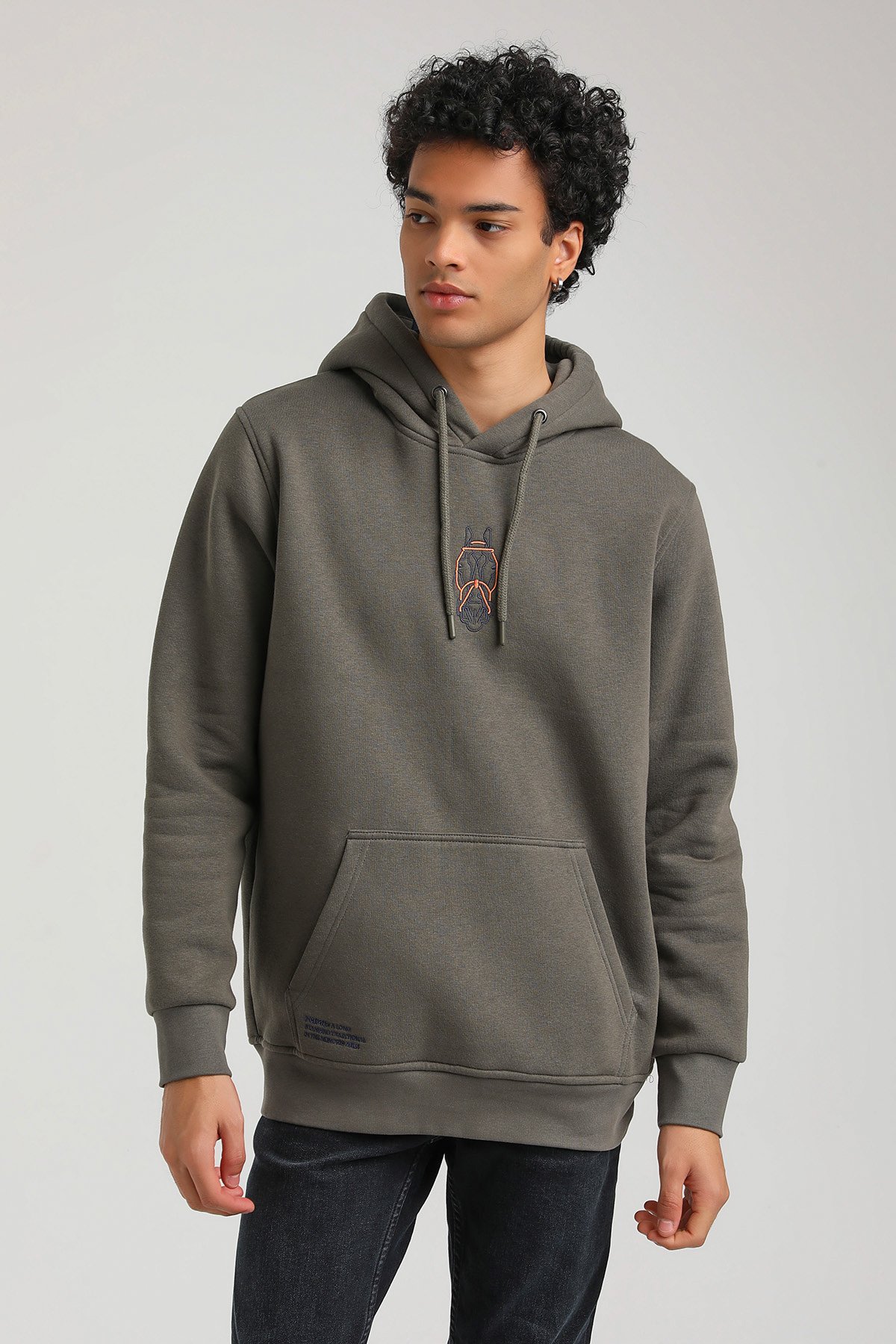 New World Polo Kapşonlu Haki Slim Fit Hoodie 23FWM64046