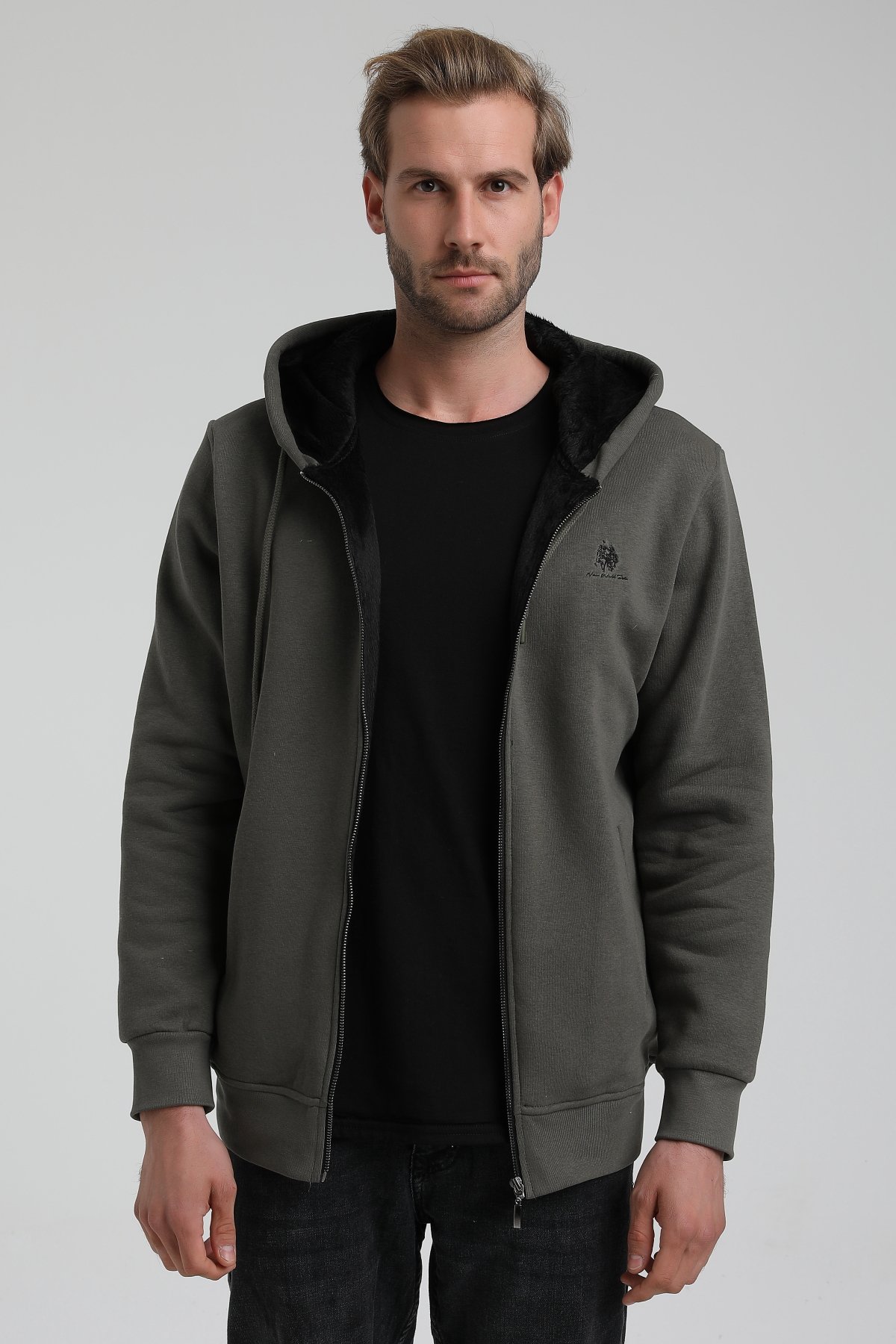 New World Polo Kapşonlu Haki Slim Fit Sweatshirt 22FWM64040