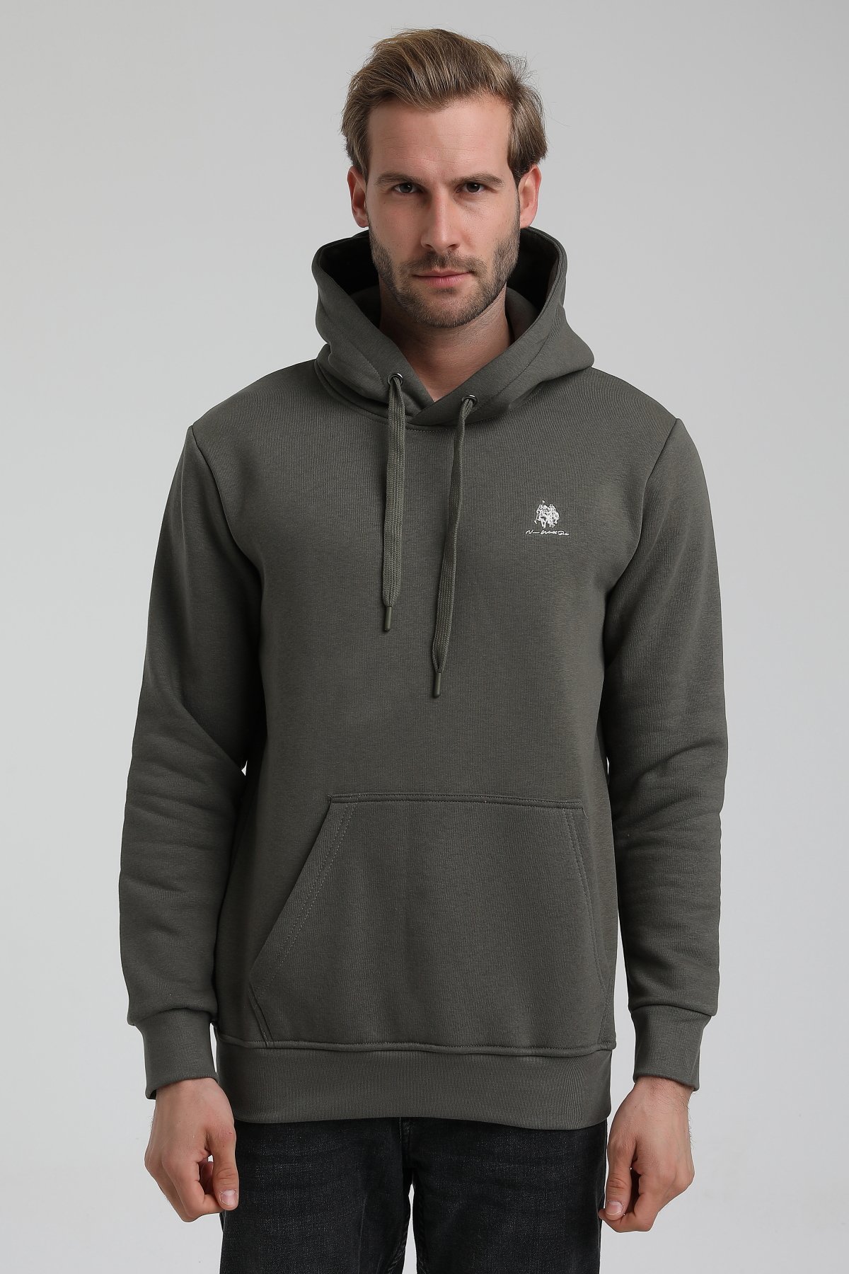 New World Polo Kapşonlu Haki Slim Fit Sweatshirt 22FWM64013