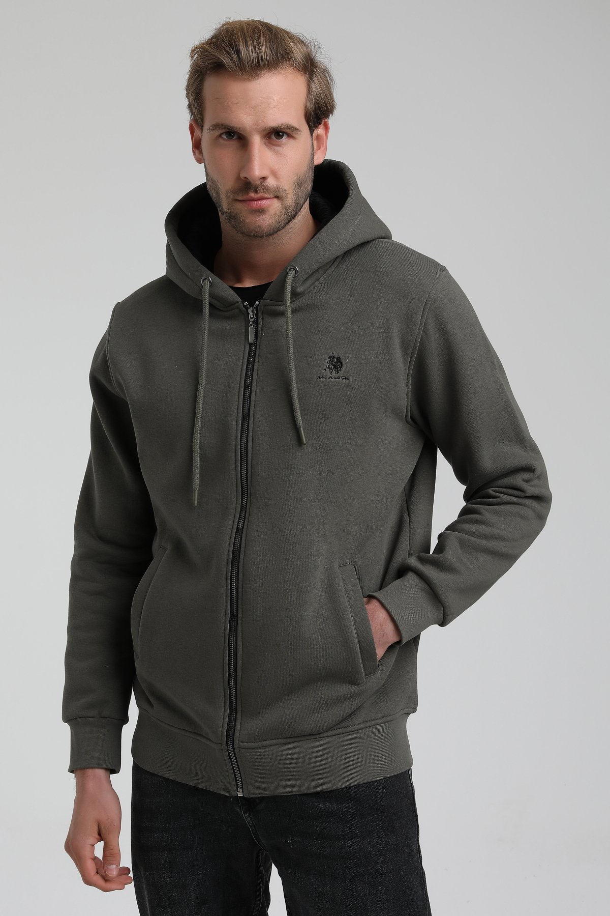 New World Polo Kapşonlu Haki Slim Fit Sweatshirt 22FWM64040