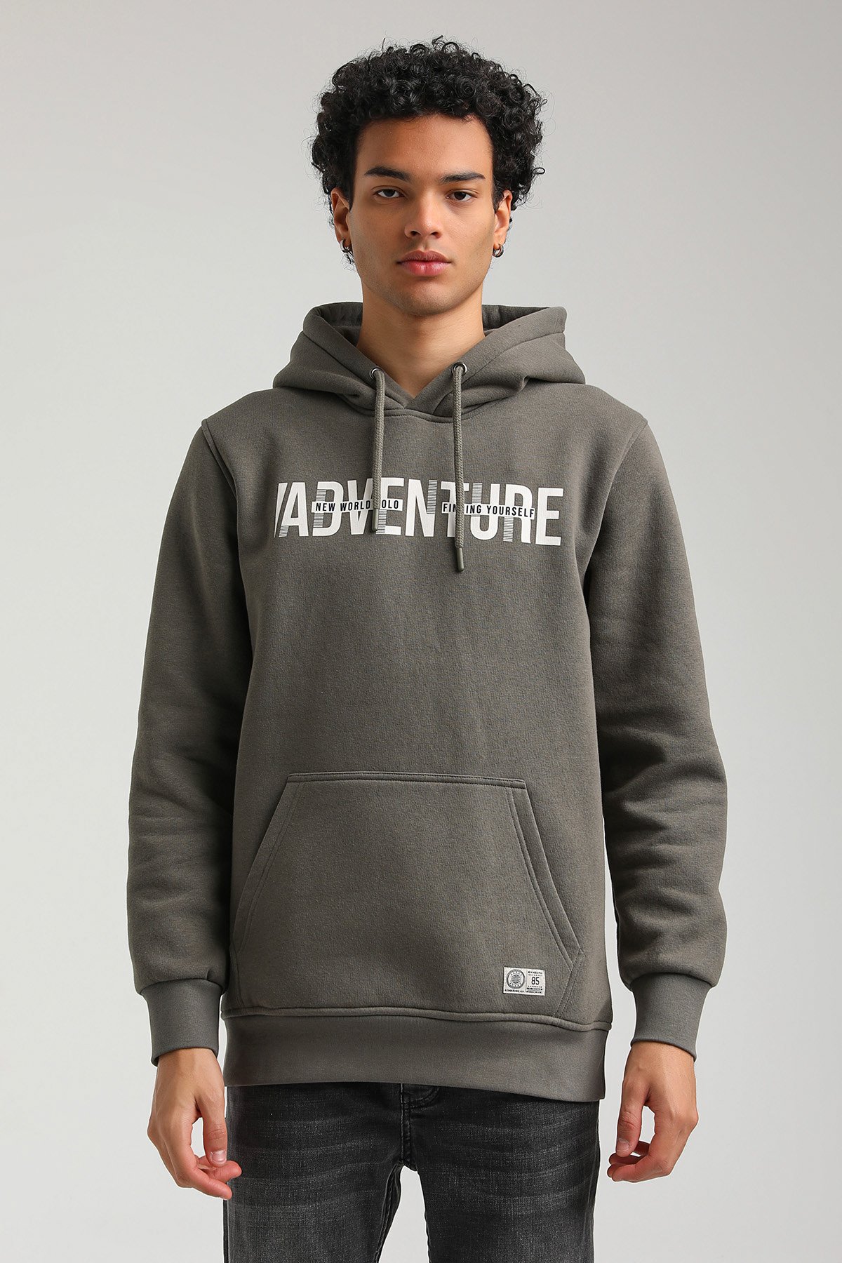 New World Polo Kapşonlu Haki Slim Fit Hoodie 23FWM64047
